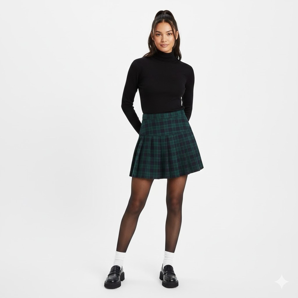 H&M Green and Blue Pleated Skater Skirt